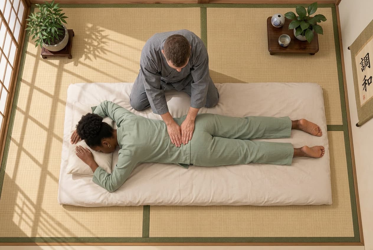 A practitioner working through a Thai massage sequence